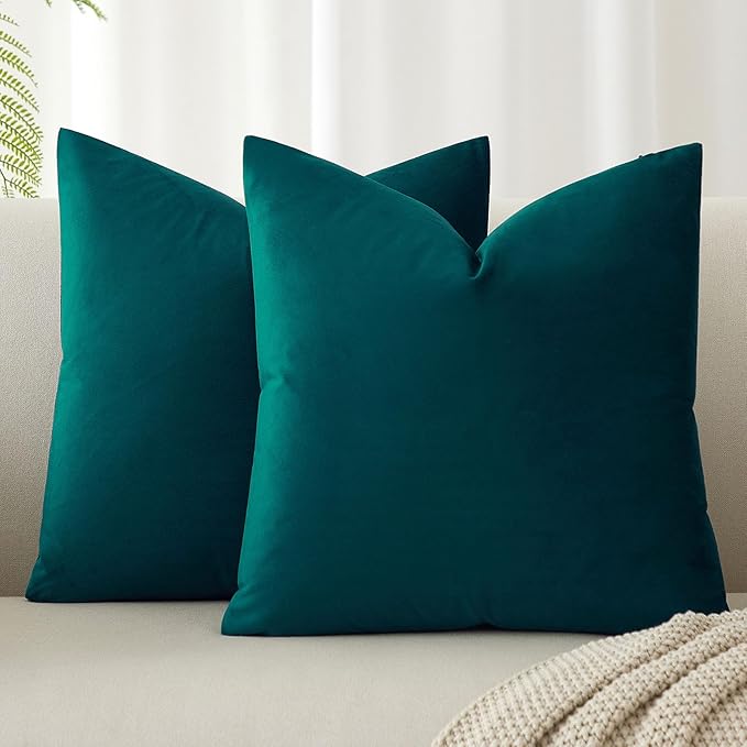 16x16 Velvet Throw Pillow Covers Set of 2 for Couch Sofa Bed,Peacock Blue