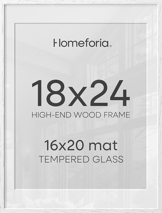 Homeforia 18x24 White Oak Poster Frame, High-End Wood, 16x20 Mat, Glass