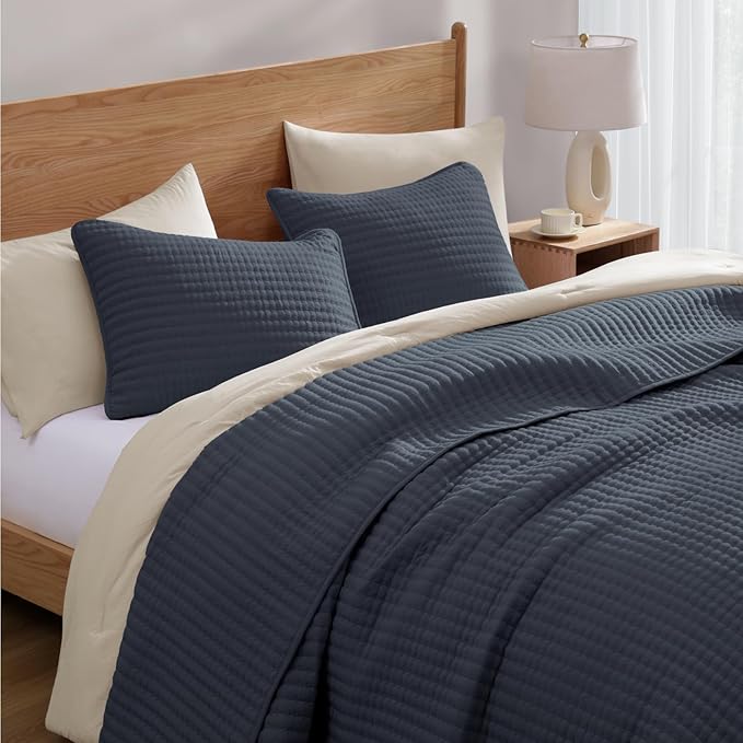 Oversized King Quilt-Blue Grey Lightweight Bedspreads Quilt Bedding Set | Soft Coverlet with 2 Shams for All Seasons, Suitable for Bed, Couch, 102"x110"