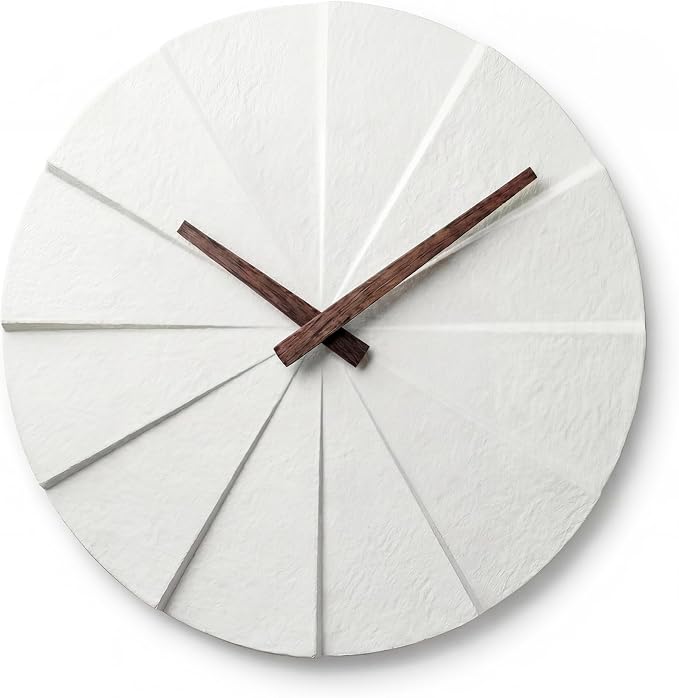 Driini Modern Wall Clock with No Numbers and Wooden Hands. White, 10.5 Inch | Silent battery operated quartz; frameless stepped polyresin face; decorative minimalist style for a living room or office.