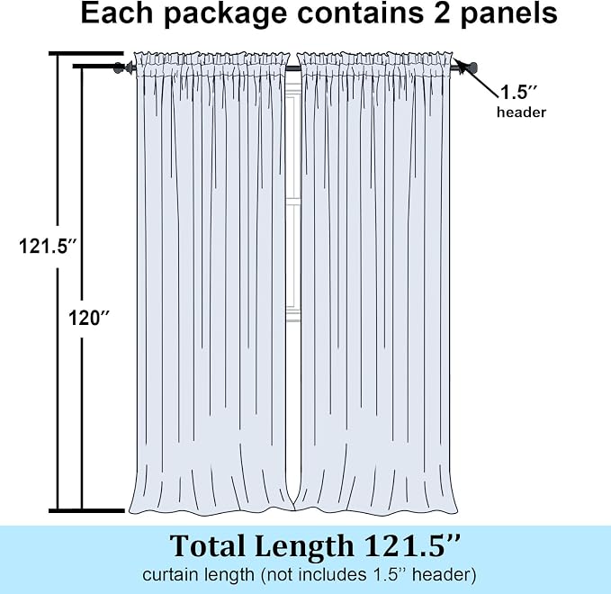 Simplebrand Black Sheer Curtains 120 Inches Long, Extra Long Rod Pocket Solid Color Window Sheer Curtain Panels, Elegant Curtains & Drapes for Living Room, Bedroom 2 Panels (Black, 59" W x 120" L)