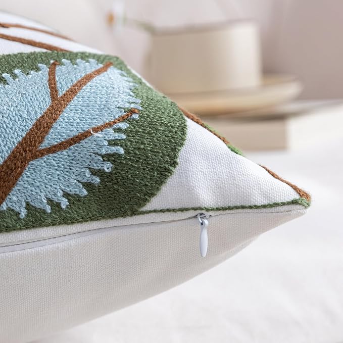 YIcabinet Pack of 2 Throw Pillow Covers,Flower and Bird Pattern Embroidered Pillow Case Soft Decorative Pillowcases for Home Sofa Couch 18x18 Inch