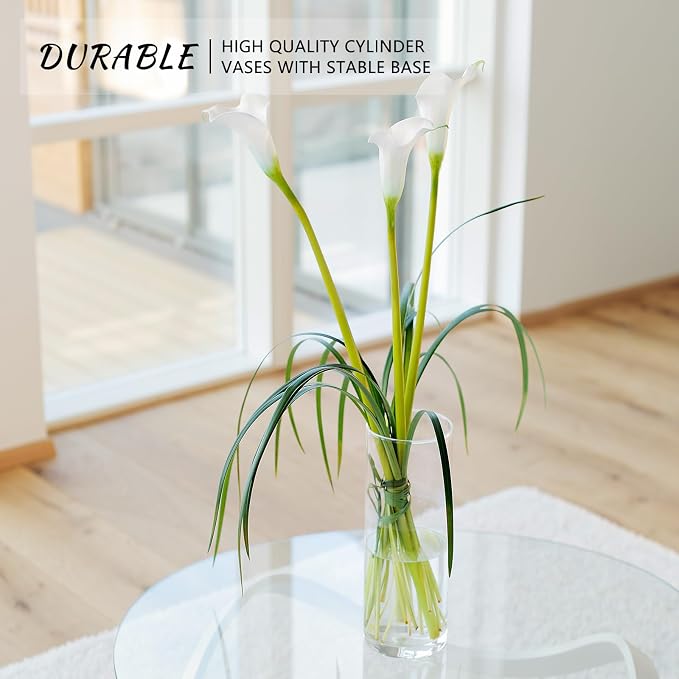 SUPMIND 7Pcs Glass Cylinder Vases for Centerpieces, 10 Inch Tall Vases Bulk | Clear Flower Vases Set, Glass Hurricane Candle Holder Floral Vases for Table, Floating Candle Vases for Wedding Home Décor