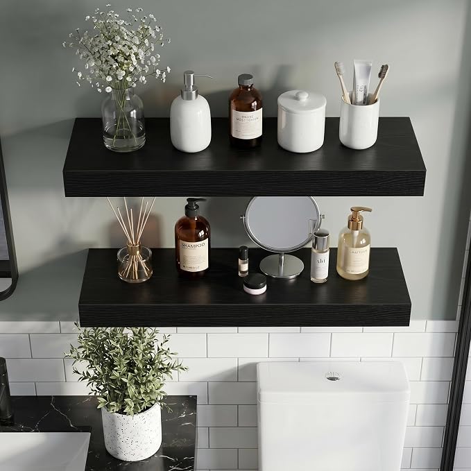 Vivelove 12 Inch Floating Shelves Wall Mounted for Display, 6.5 Deep Duty Shelves with Invisible Brackets for Living Room,Bedroom,Kitchen, Bathroom Storage & Decor,12" Wx6.5 Dx1.4 H - Black