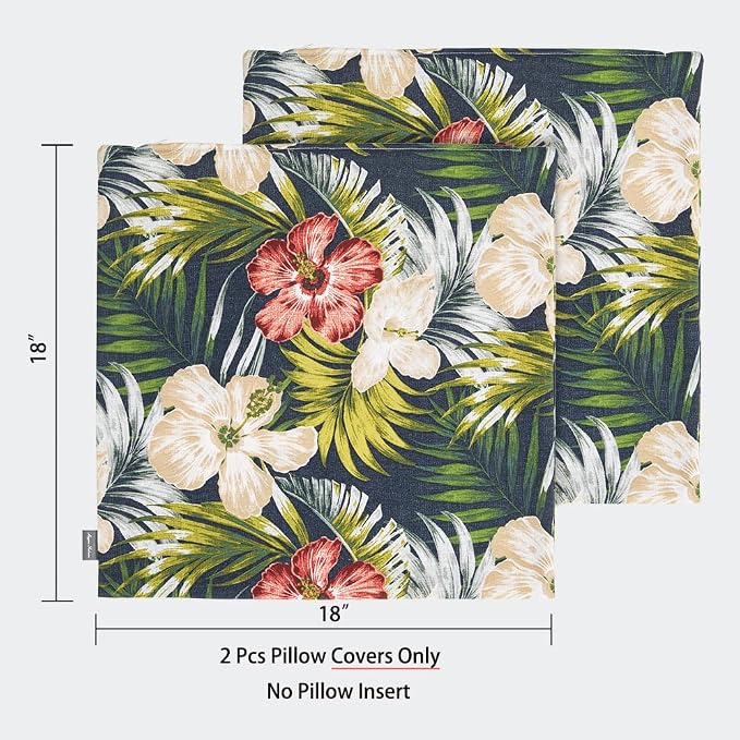 Magpie Fabrics Pack of 2 Outdoor Waterproof Throw Pillow Covers 18 x 18 Inch, Decorative Cushion Sham Pillowcase Shell for Garden Patio Balcony(Midnight Floral)