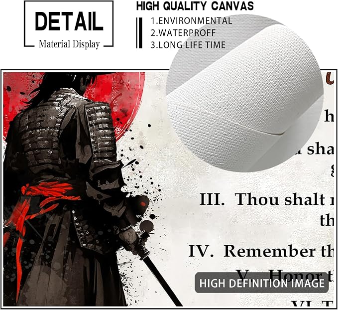 Wesluin 16"x20" Samurai Red Moon Canvas – Motivational Japanese Wall Art | Warrior gazes at blood moon, echoing “I Choose.” Unshaken resolve decor. Hook included, ready to hang.