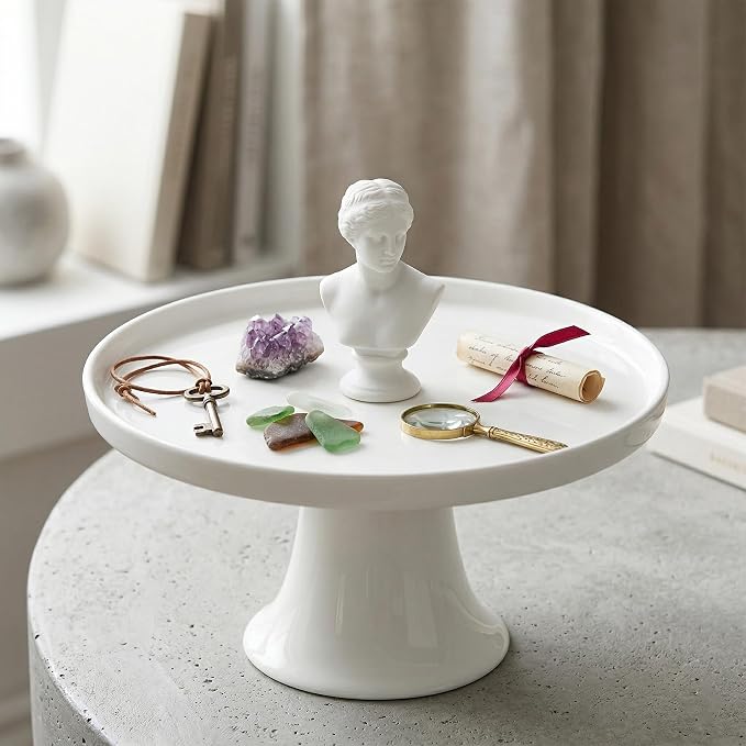 7.8 Inch Small Cake Stand, White Ceramic Cake Holder, Round Dessert Stand for Cupcake, Cookie, Pie, Fruit, Cake Plate for Party, Wedding, Birthday, Baby Shower, Decorative Display Pedestal Stand Tray