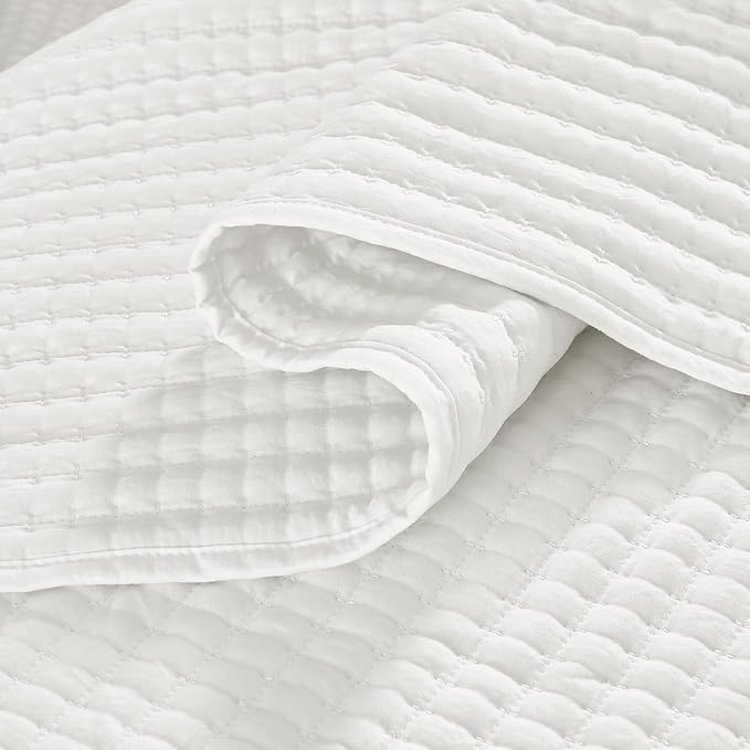 White Quilt Set Queen Size-Lightweight Bedspreads Queen Quilts Bedding Set | Soft Coverlet with 2 Pillow Shams for All Seasons, Suitable for Bed, Couch, 3 Pieces, 90"x94"