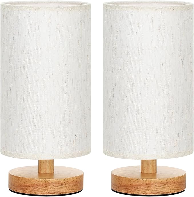 Fenmzee Small Lamps Set of 2 (Cream Shade - Wood Base, 9" Inline Control)