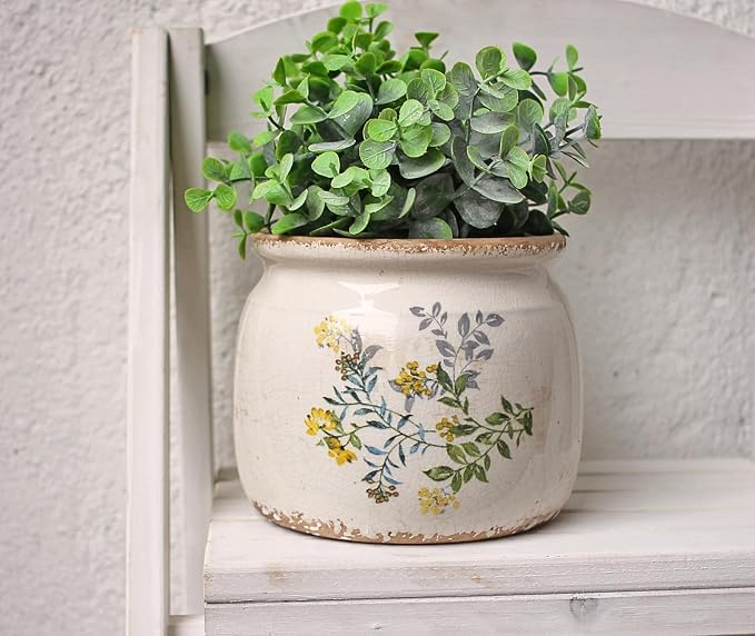 Xiaan Jiaju Ceramic Pots for Plants, Cottage Rustic Clay Flower Pots & Vase | 6.29" Planters With Drainage For Indoor Plants & Cactus, Farmhouse Home & House Decor, Gifts For Mom, Sage Yellow
