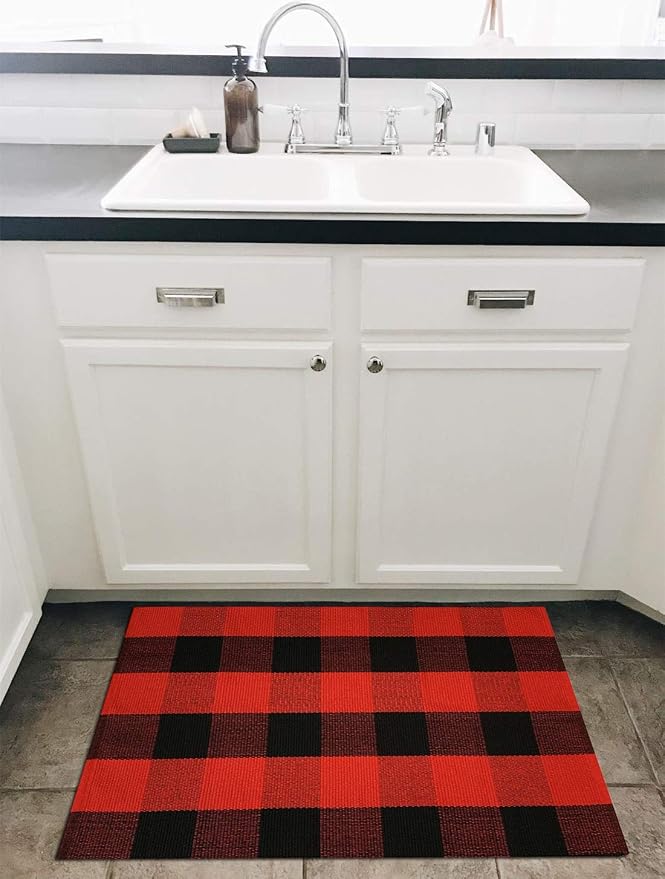 Ukeler Buffalo Check Rug 2'×3'- Machine Washable Buffalo Plaid Outdoor Doormat, Buffalo Plaid Rug for Front Porch/Kitchen/Sink/Bathroom