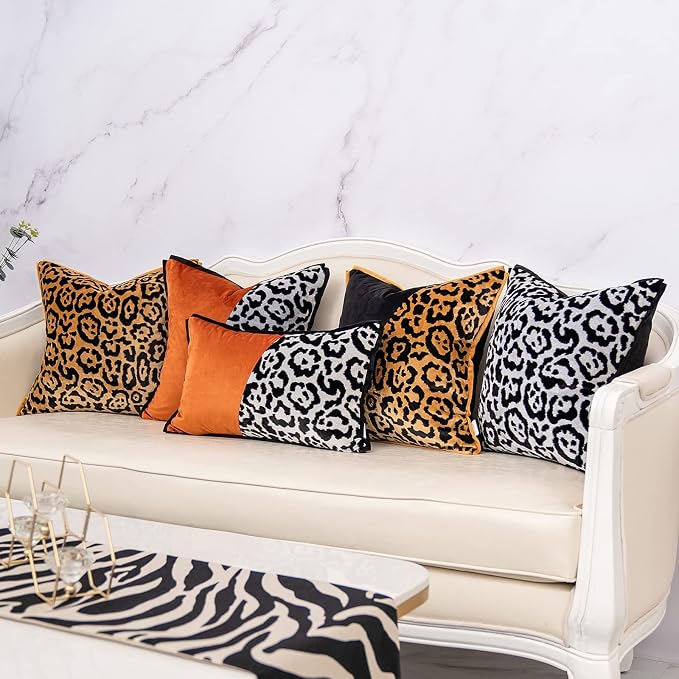 Yangest Black and Gold Square Pillow Cover Cut Velvet Leopard Print Cushion Cover Luxury Modern Pillowcover for Couch Living Room Bedroom,18x18 Inch