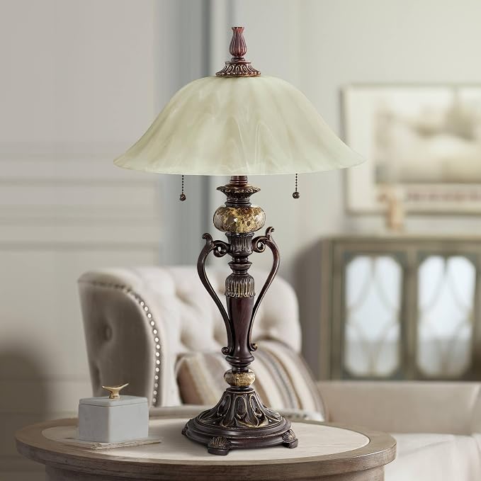 Amor 26" Tall Table Lamp Alabaster Glass Bronze Brown Accent Cottage