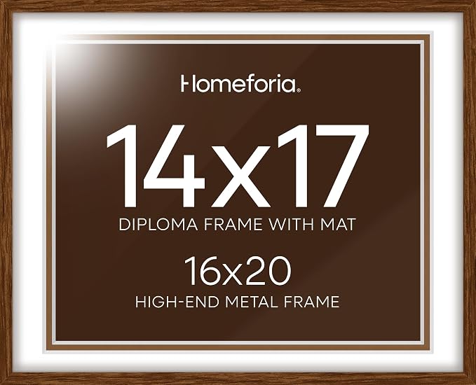 Homeforia 16x20 Brown Oak Diploma Frame, High-End Wood, 14x17 Mat, Glass