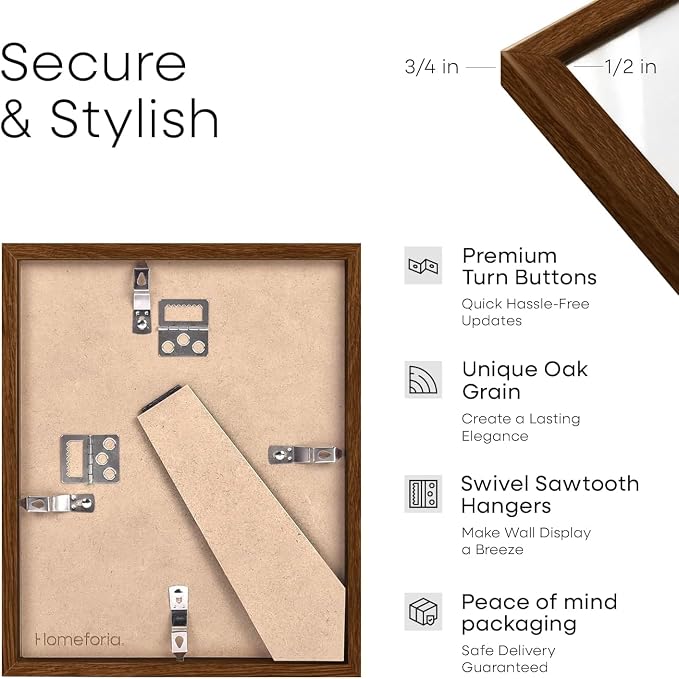 Homeforia 5x10 Brown Oak License Frame, High-End Wood, 3.5x8 Mat, Glass