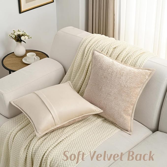 FUTEI Pack of 2 Chenille Soft Throw Pillow Covers 20x20 Inch, Oatmeal