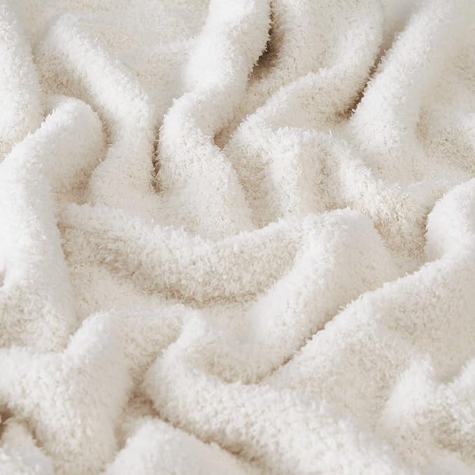 CYMULA Super Soft Knit Throw Blanket Twin Size Cream White-Lightweight Plush Fuzzy Fluffy Warm Cozy Blankets and Throws for Sofa Bed All Season Use