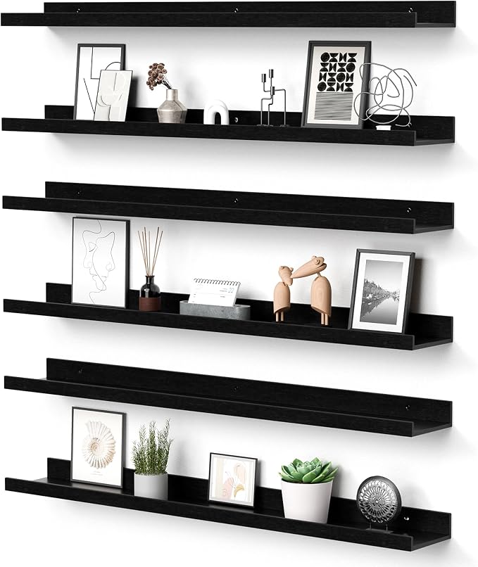 upsimples Floating Shelves for Wall Decor and Storage, Black, 6Pcs 35.5''