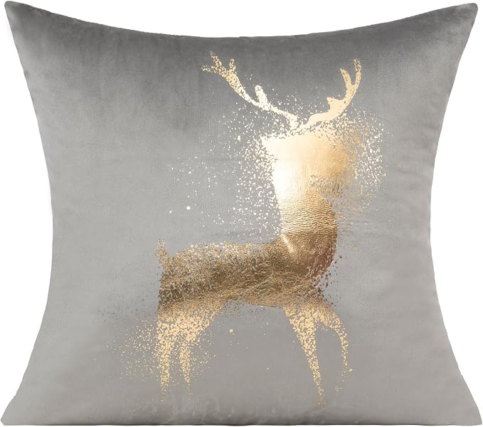 All Smiles Gray Gold Christmas Decorations Throw Pillow Covers Cases 12X20 Set of 2 Winter Xmas Indoor Home Holiday Décor Ornaments Velvet Navidad Cushion for Sofa Tree Snowflake Reindeer