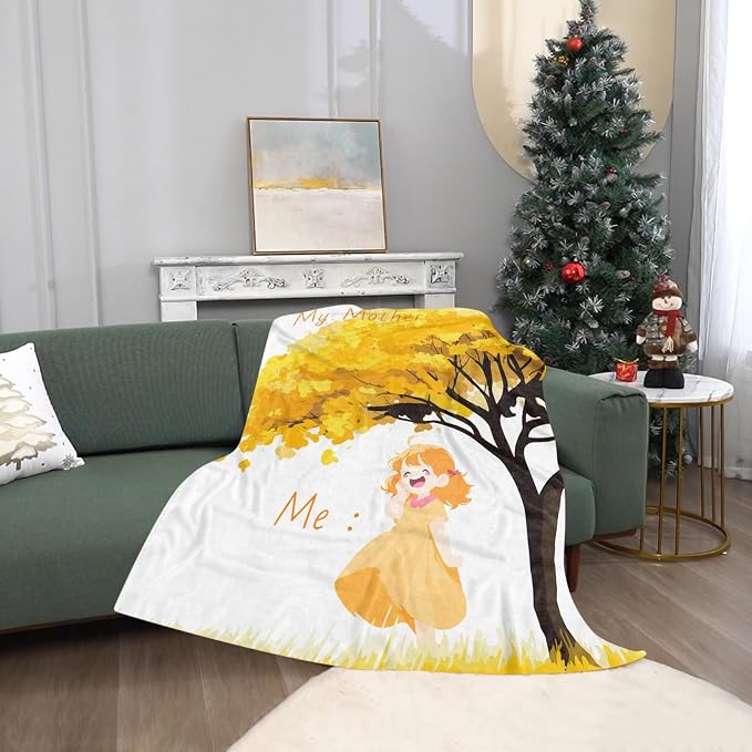 TURMTF Mother-Daughter Tree Blanket, My Mother & Me Heartfelt Gift for Expressing Love, Cozy Fleece Comfort Throw for Mom on Birthday Christmas Thanksgiving, Golden Nurturing Tree Design 55"x70"