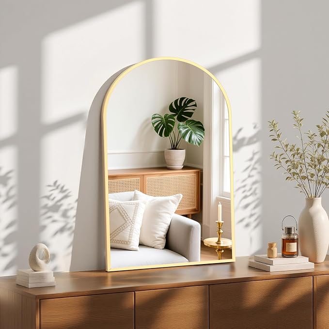 Sweetcrispy 22"x 30" Arched Gold Bathroom Mirrors for Wall | Bathroom Mirrors for over sink, Metal Framed with HD Shatter-Proof Glass for Entryway, Bedroom, Dressing Room, Home Decor