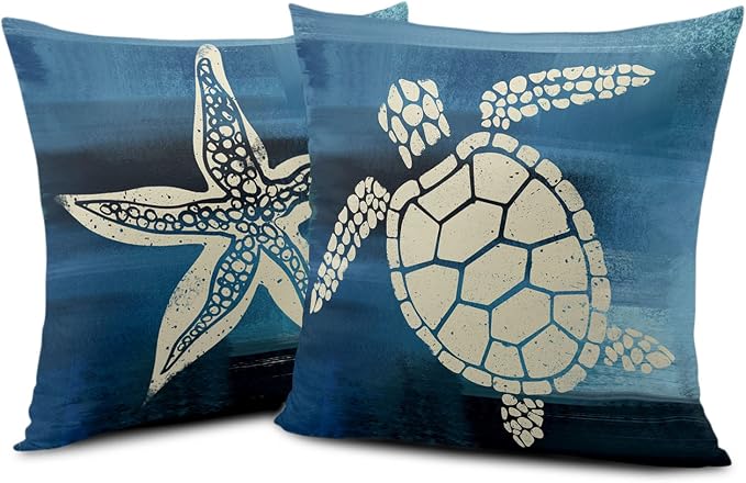 2 Pack Summer Star Vintage Starfish Throw Pillow Covers 20x20 Nautical Coastal Cushion Cover Home Bed Room Decor Home Decorative Room Decor Summer Vacation Beachy
