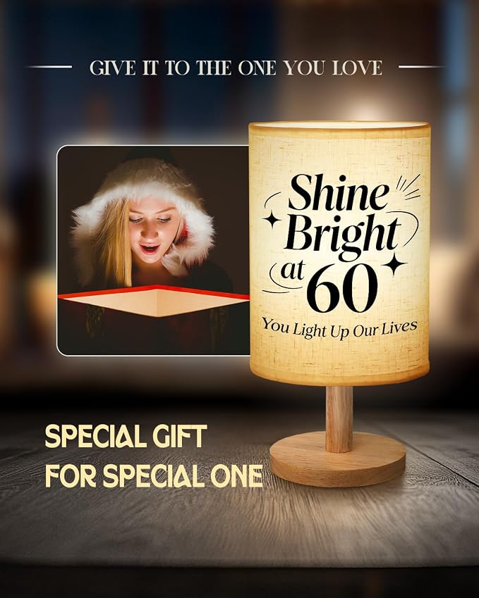60th Birthday Gifts for Women Fabric Lamp, 60th Birthday Gifts for Hers, 60 Year Old Gifts for Women Table Lamp, Happy 60th Birthday Gifts
