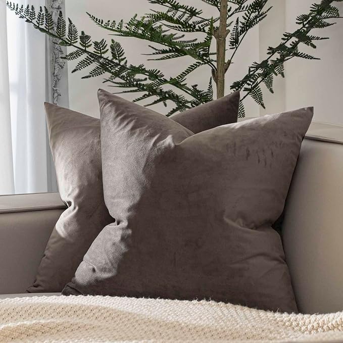 JUSPURBET 16x16 Velvet Throw Pillow Covers Set of 2 for Couch Sofa Bed,Ash