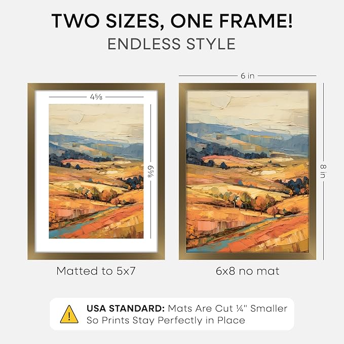 Homeforia 6x8 Bronze Picture Frame, High-End Metal, 5x7 Mat, Glass