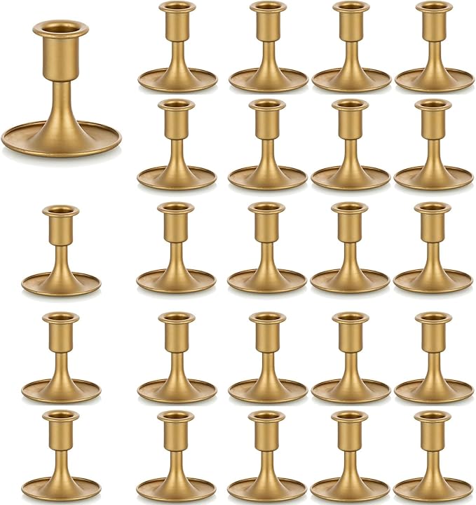 Candlestick Holders Taper Candle Holders, Romadedi Gold Candle Stick Candle Holder for Table Centerpiece, Wedding Reception, Festive Christmas Mantel Decoration or Home Decor, Set of 24 | for Standard Candlestick, Festive Table Centerpiece, Vintage Hom...
