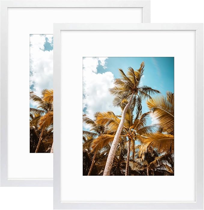 Frametory 2 Pack 16x20 White Picture Frame with Real Glass Mat for 11x14