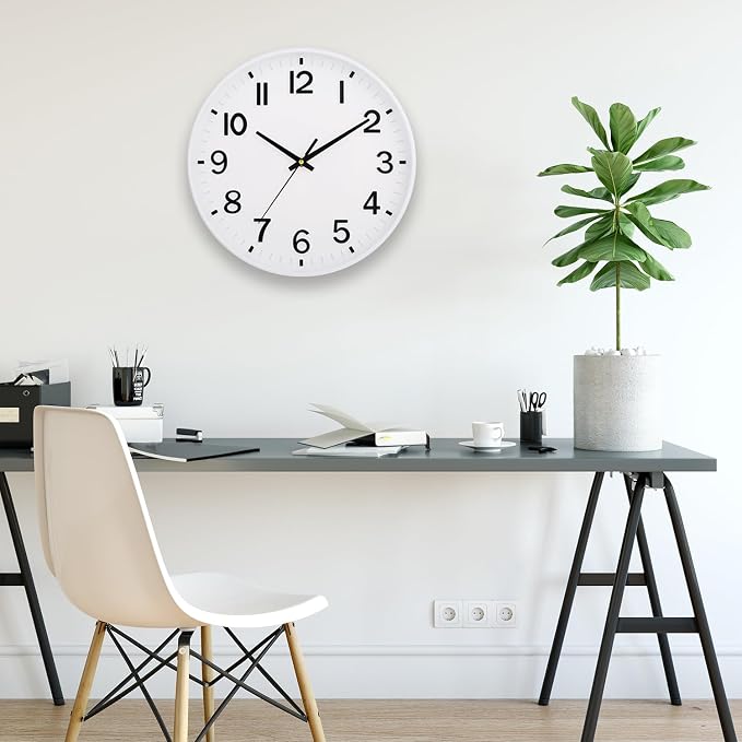 HZDHCLH 12 Inch Silent Wall Clock Battery Operated Non Ticking White | 12 inch Silent Non Ticking Modern Wall Clock for Living Room Bedroom Kitchen Office Decor