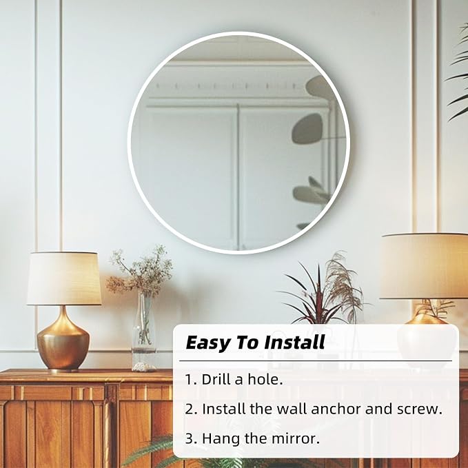 White Round Mirror 20 inch, Circle Mirror, Matte White Metal Frame | Circular Wall Mounted Mirrors for Bathroom, Bedroom, Entryway, Living Room, Fireplace, Vanity, Powder Room, Laundry,Farmhouse