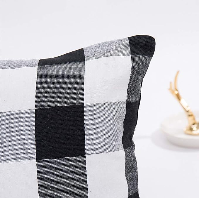 HOPLEE Outdoor Pillow Covers 16x16 Black and White Pillow Covers Buffalo Plaid Stripe and Gingham Design 16x16 Inches Set of 4