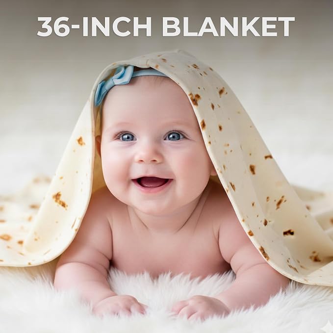 Zulay Kitchen Burritos Tortilla Throw Blanket Double Sided 36 inches for Adult and Kids - Giant Novelty Funny Taco Tortilla Blanket, Soft 285 GSM Flannel - White Elephant Gift