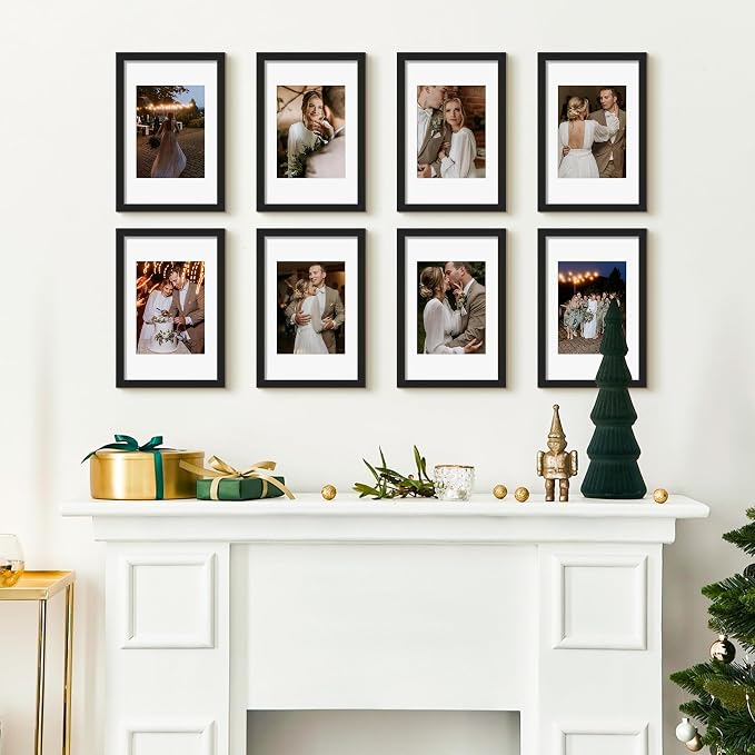 upsimples 8x12 Picture Frame, Photo Collage Wall Decor Set of 10, Black