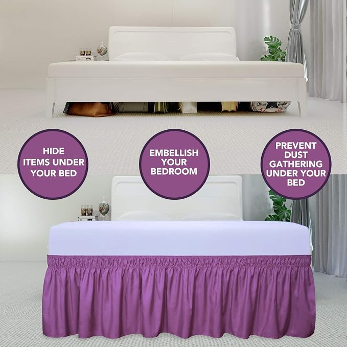 PureFit Wrap Around Ruffled Bed Skirt, Purple, Twin/Full - 18" Drop | Wrinkle Free Bedskirt Dust Ruffles, Easy to Put On Frame Cover with Adjustable Elastic Belt