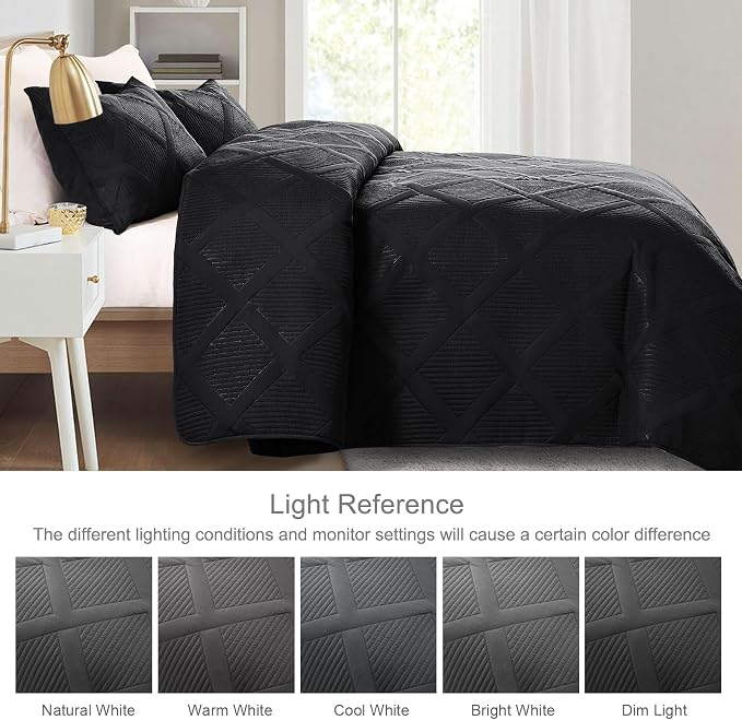 Exclusivo Mezcla Quilt King Size, Black | Soft Bedspreads with 2 Pillow Shams, Modern Striped Pattern, Lightweight Bedding Set Coverlets for All Seasons, 104x96 Inch