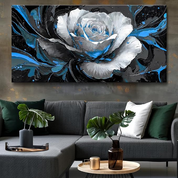 Large White Rose Flower Wall Art Elegant Flower Framed Floral Canvas Print for Living Room, Bedroom, Dining Room, Home Office Modern Ready to Hang Home Decor - 20"x40"