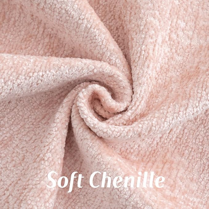 FUTEI Pack of 2 Chenille Soft Throw Pillow Covers 22x22 Inch, Pink