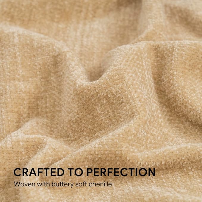 RECYCO Chenille Throw Blanket for Couch, 60"x80", Beige | Super Soft Knit Throw Blanket with Fringe Tassels, Lightweight Knitted Throw, Cozy, Ideal for Sofa Chair Bed Living Room Gift