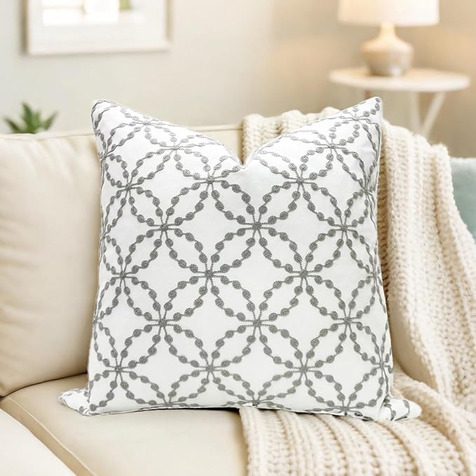 Slow Cow Embroidery Pillow Cover Pillowcase Decorative Throw Pillow Cover for Couch Sofa 20 x 20 Inches Grey