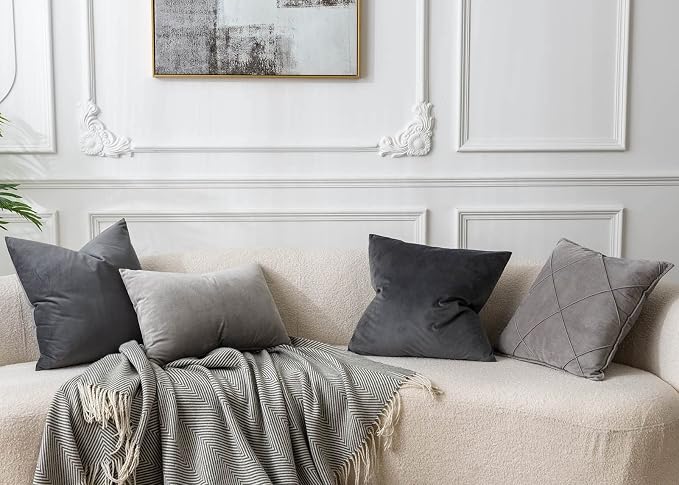 JUSPURBET 12x20 Lumbar Velvet Throw Pillow Covers Set of 2,Dark Gray
