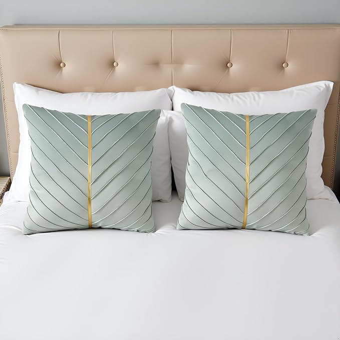 Velvet Throw Pillow Covers 18x18 Pack of 2 Gold Decor Mint Green