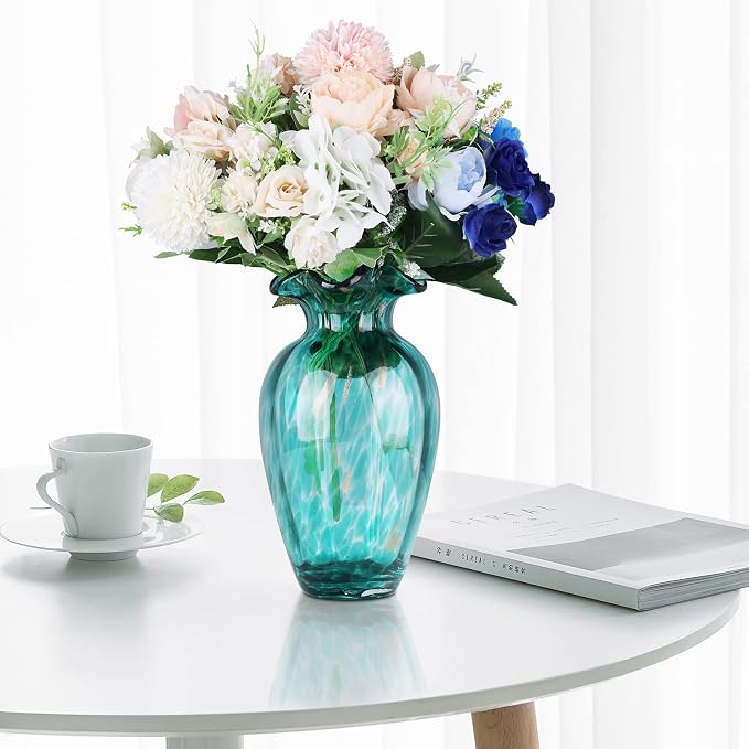 Hand-Blown Glass vase, Featuring a Distinctive Wide-Mouth Design. A Modern Glass Art piece Ideal for Centerpiece Floral Arrangements in Living Rooms, Kitchens, Weddings, Dining Tables, and Offices.