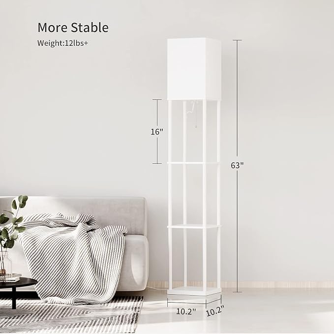 SUNMORY Floor Lamp with Shelves, Standing Lamps for Living Room, White