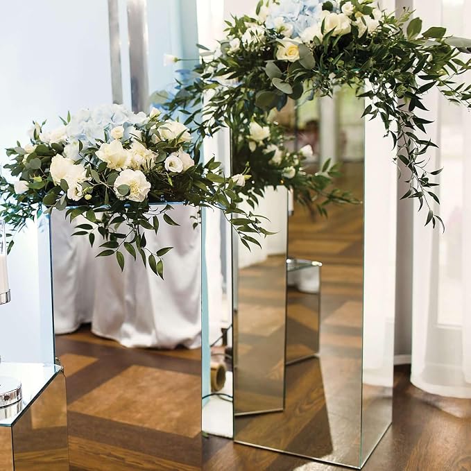 Efavormart 32" Silver Mirror Finish Wedding Decor Ideas Clear Display Box for Centerpieces with Interchangeable Lid and Base
