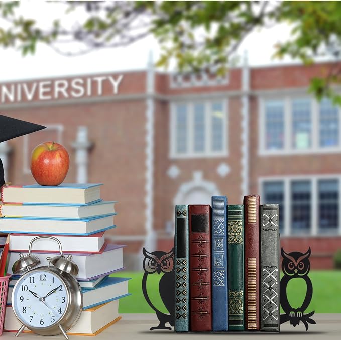 Geelin Metal Owl Bookends Set of 2, Black Book Ends for Shelves Decor