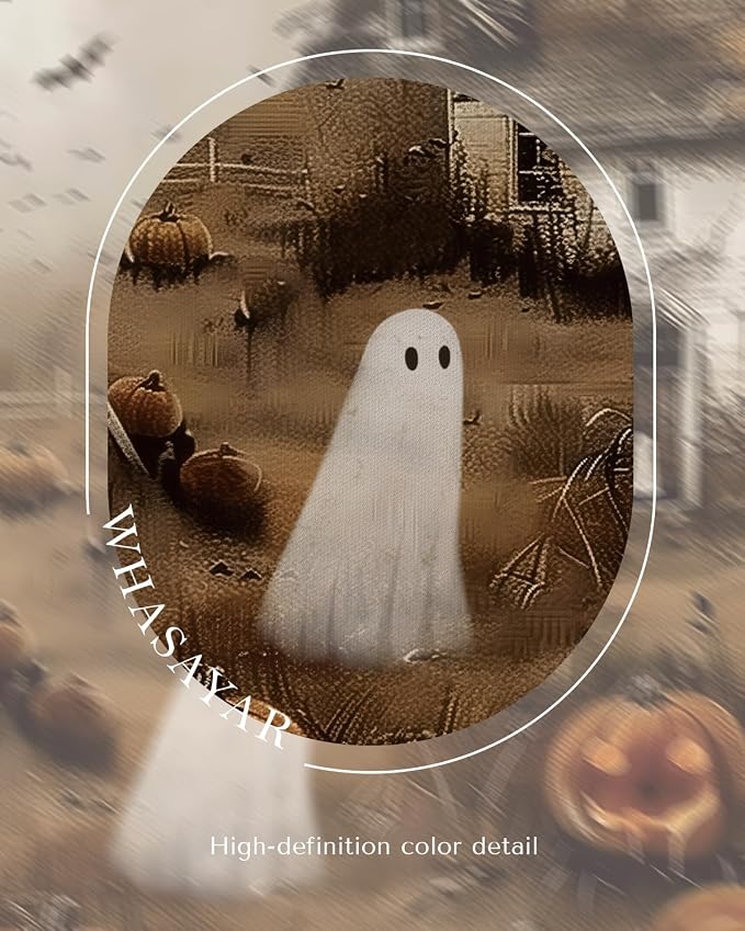 Vintage Gold Framed Spooky Halloween Wall Art, 13x16 Haunted House Jack-o’-Lanterns Bats Canvas Painting Print, Ghosts Pumpkins Halloween Picture Holiday Home Room Atmospheric Decor