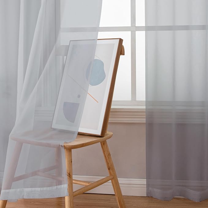 Simplebrand Light Grey Sheer Curtains 63 Inch Length 2 Panels, Rod Pocket Solid Color Window Sheer Curtain Panels, Elegant Curtains & Drapes for Living Room, Bedroom 2 Panels (42" W x 63" L)